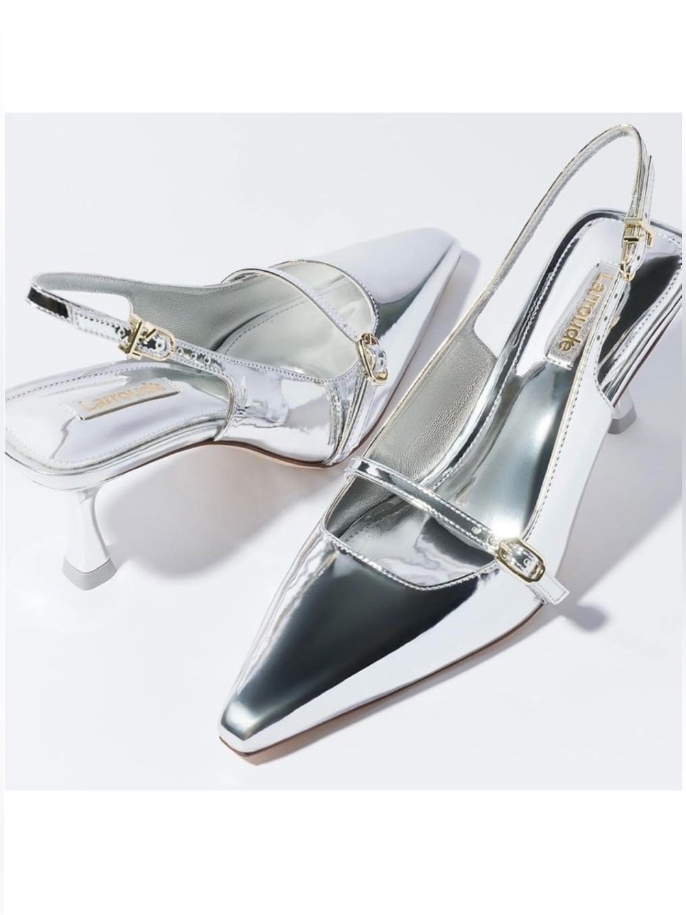 Larroude Ines Pointed Toe Pump In Silver Specchio Size 8
